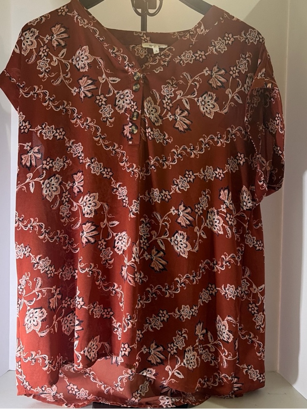 Rust Floral Button-Front Blouse